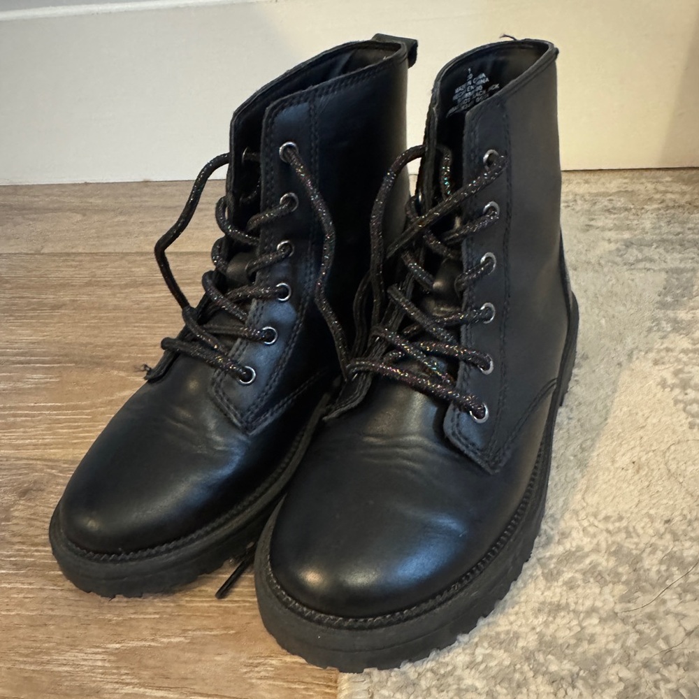 Kids Black Lace-Up Combat Boots